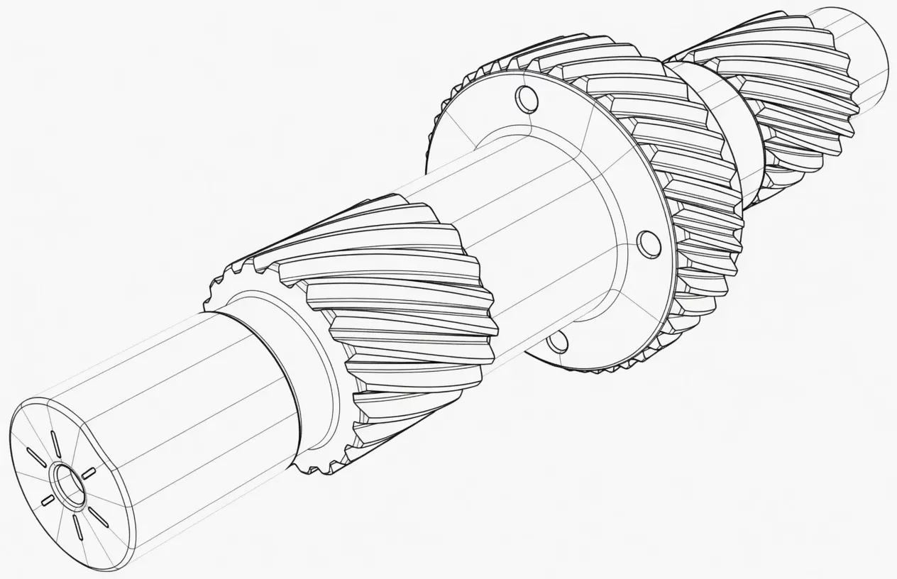 Helical splined shafts with 15 degree helix angle ground to AGMA Q12